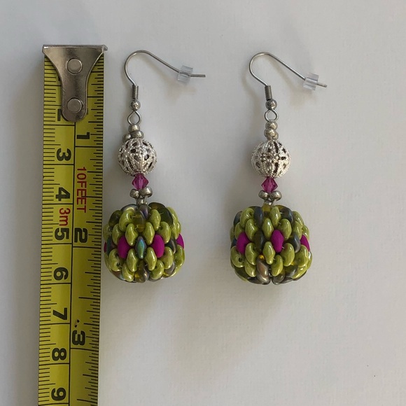 Silver and Beaded Sphere Drop Earrings - Picture 4 of 4